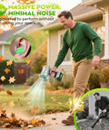 Man using Cordless Leaf Blower With Dual Battery System And Charger, One-Touch Hands-Free Lock in garden, showing airflow efficiency