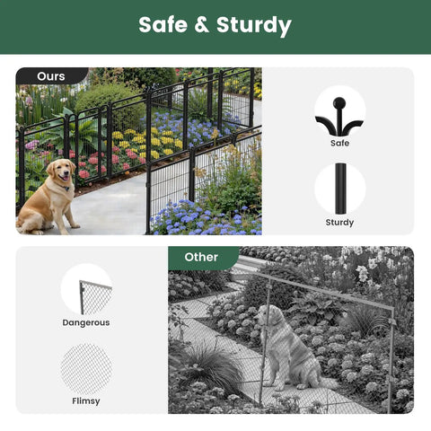 Beefy Iron No Dig Garden Fence System With 16 Panels Spanning 34 Point 7 Feet And 40 Inch High Includes 2 Gates Anti Dig Gravity Lock Indoor Outdoor Dog Fence For Yard RV Camping Black