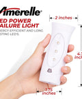Hand holding LED power failure light with dimensions labeled, part of Three Pack LED Emergency Lights For Home Power Outage Auto On When The Power Goes Out Plug In Flashlight Combo With Rechargeable NiMH Battery Storm Ready Blackout Lights For Home