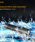 2000 Lumen LED Flashlight With Preinstalled Rechargeable Battery shown in water, highlighting waterproof design