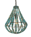 Wood Beaded Chandelier Light Fixture For Boho Farmhouse Vibe Pendant Ceiling Lamp In Rustic Grey Blue To Elevate Kitchen Island Decor With Adjustable Chain And Vintage Hanging Appeal