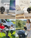 Power-Packed 12000mAh Clip-On Fan with 8 Inch Blade on desk, table, stroller illustrating versatile use