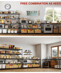 Badass Heavy Duty Five Tier Wire Shelving With Smooth Rollin Caster Wheels And Adjustable Steel Storage Rack For Garages Workshops And Commercial Spaces Providing Top Shelf Organization in a kitchen setup.