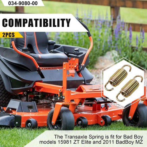 Two Pack Transaxle Spring 034-9080-00 For Bad Boy Mowers ZT Elite Replacement Part Gold Color Helps Stabilize Ride And Cut Vibration On Tough Terrain Direct Fit Easy Install Long Lasting Vibration Control, 2 gold springs