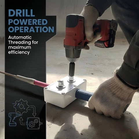 Heavy Duty Drill Powered Wire Puller Attachment Automatic Electrician Fish Tape Tool Smooth Operator in use with a drill.