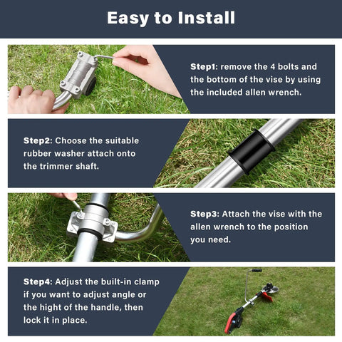 Installation steps for Ergonomic Trimmer Grip With Shoulder Strap Harness For String Trimmers And Weed Eaters