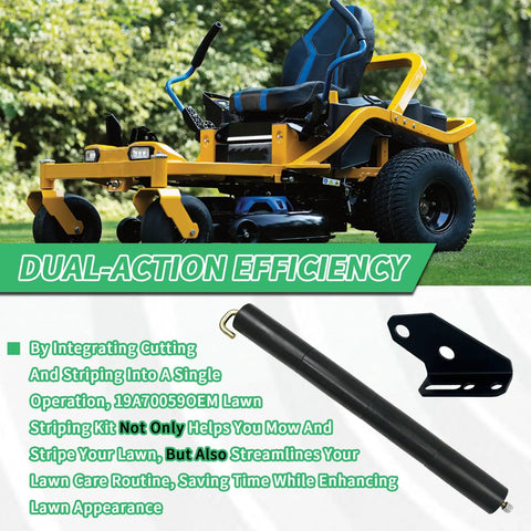 All Purpose Lawn Striping Kit For 50, 54 And 60 Inch Zero Turn Mowers, Precise Fit For Cub Cadet Ultima, shown with components and mower