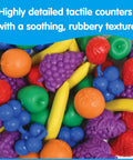 Colorful rubber fruit counters in various shapes, ideal for toddlers. Fruit Counters Set Of 108 Kid Approved Rubber Math Blocks For Toddlers 3 To 5 Preschool Sorting Toys Boosting Cognitive Skills Fine Motor Development And Playtime.