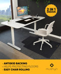 Two In One Standing Desk Floor Mat With Anti Fatigue Cushioned Footrest For Hardwood Floors Dual Zone Design For Standing Comfort And Smooth Chair Rolling Large 54 By 36 Inches Office Mat under desk with chair.