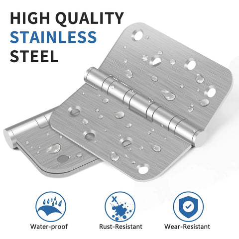 Heavy Duty Ball Bearing Door Hinges 4X4 Brushed Nickel Finish showing water-resistant stainless steel design.