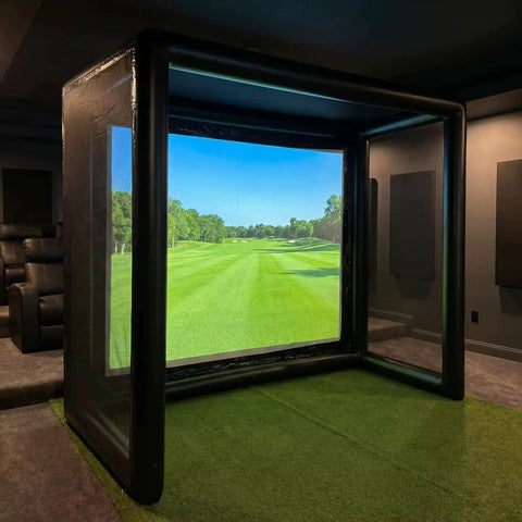 Portable Indoor Golf Practice Enclosure With Airtight PVC Screen Cage For Garage Or Backyard, setup in indoor space