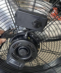 24 Inch High Velocity Industrial Floor Fan Heavy Duty Portable Air Circulator With 3 Speed Adjustable Tilt power switch and plug view