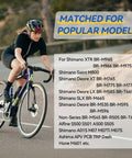 Cyclist riding with matched models list for Four Pairs Semi Metallic Mountain Bike Disc Brake Pads For Shimano Deore XT SLX Saint Alfine