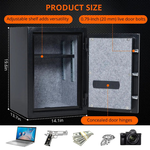 Heavy Duty Home Safe With Digital Keypad Lock, Solid Steel Construction, Interior Lining, Bolt Down Kit, 1.9 Cubic Feet Capacity