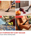 Compact Wet Dry Vacuum With 2 Point Zero Peak Hp Motor And 1 Point Five Gallon Bucket used for cleaning dust, spills, leaves, and crevices.