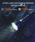 1500 Lumen USB Rechargeable Tactical Flashlight With 1000 Meter Beam for outdoor missions in wet conditions