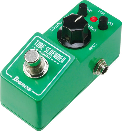 Tube Screamer Mini Overdrive Pedal for Guitars, Ultra Compact 1.375 Inch Wide, green unit with control knobs