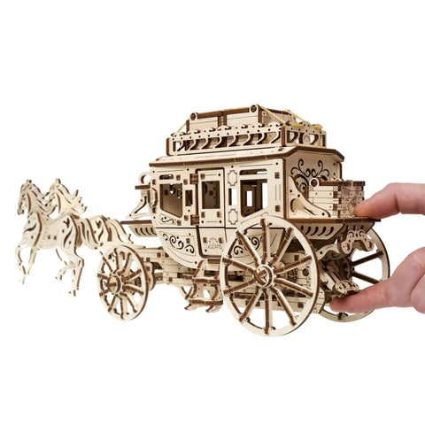 Wooden Stagecoach 3D Puzzle Construction Kit With Self Moving Gears Openable Cabin Doors And Detailed Mechanical Fun For Builders Of All Ages Perfect STEM Toy For Curious Kiddos And Grownups Who Love Hands On Gear Puzzles, wooden horse-drawn model