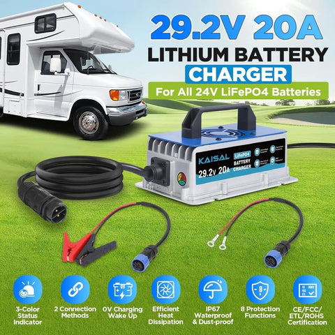 29.2V 20A LiFePO4 Battery Charger For 24V Systems With IP67 Waterproof Housing with connectors by RV