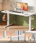 Massive 55 Inch Electric Standing Desk White Huge Gaming Computer Table Height Adjustable Stand Up Workstation with hooks and adjustable feet.