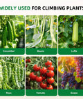 U Shape Cucumber Trellis For Raised Beds Garden Arch Metal Plant Support For Climbing Vines And Vegetables Durable Rustproof Outdoor Green No Fuss Easy Setup 47 By 30 By 47 Inches with images of cucumbers, beans, luffa, peas, tomatoes, and grapes
