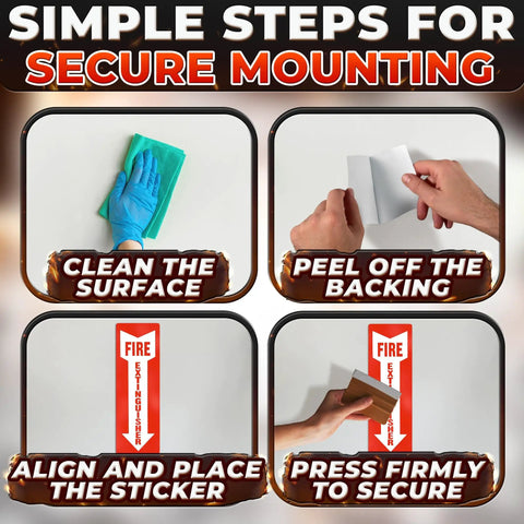 Steps for mounting 12 Pack High Visibility Fire Extinguisher Signs For Business 4 By 11.8 Inch Waterproof Vinyl Stickers