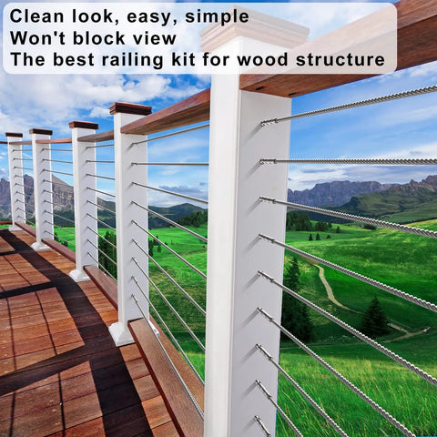 Stainless Steel T316 Swage Lag Screws For Wood Posts One Eighth Inch Deck Railing Kit 60 Pack installed on deck