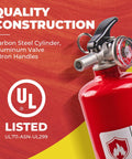 Grab And Dash Two Point Five Lb Multi Purpose Fire Extinguisher Legit Heavy Duty Kick For Home Workshop Close-up of carbon steel cylinder and aluminum valve.