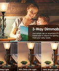 Set Of 2 Touch Control Table Lamps With 3 Way Dimmable Torchiere Lighting, Dual USB Charging Ports, Rustic Leaf Body And Glass Shade