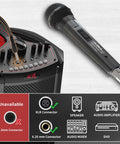 Wired Dynamic Microphone For Singing With On Off Switch, Cardioid Studio Mic next to audio equipment and connection guide.