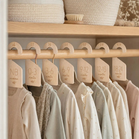 Keep Your Baby Wardrobe Slick And Organized With This Premium Wooden Closet Divider Set Including Seven Size Marked Hanger Tags For Newborns Through Toddlers Game Changer For Stress Free Dressing Routines