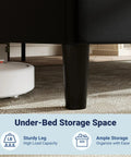 Queen Platform Bed Frame With Adjustable Velvet Headboard And Ultra Comfy Upholstery For Your Chilled Bedroom Sanctuary showing sturdy leg and under-bed storage.