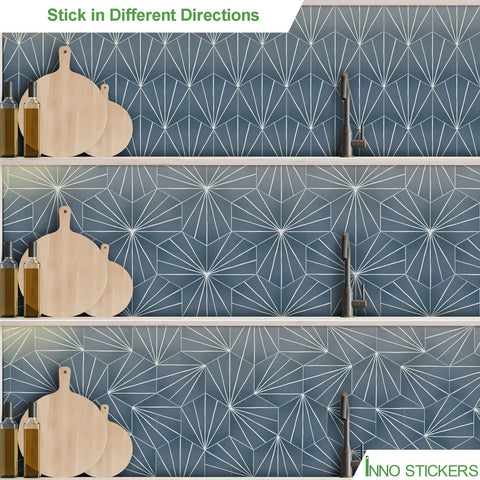 Blue Art Deco Hexagon Flower Peel And Stick Backsplash Tile Set For Kitchen And Bathroom Self Adhesive Wall Tiles Covering Ten Square Feet