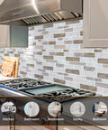 Peel And Stick Marble Look Tiles 12x12 Inch For Kitchen Backsplash And Bathroom, Water And Heat Resistant, shown in kitchen