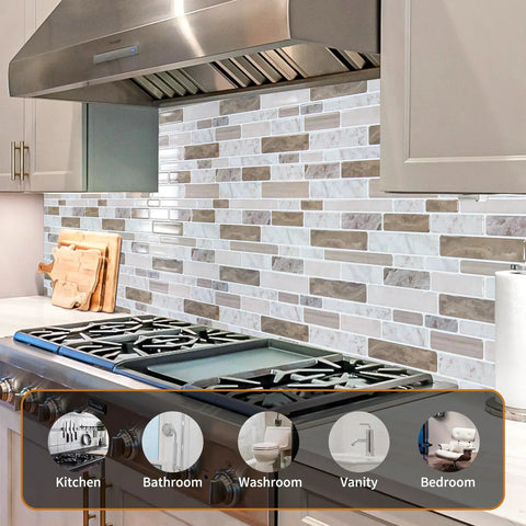 Peel And Stick Marble Look Tiles 12x12 Inch For Kitchen Backsplash And Bathroom, Water And Heat Resistant, shown in kitchen