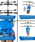Captain America Big Head Helicopter Toy With Motion Sensors For Kids 6 And Up Official Marvel Licensed Flying Toy, detail view