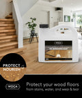 Oil Refreshing Soap For Oil Treated Wood Surfaces 2.5L bottle on hardwood floor in modern living room setting.