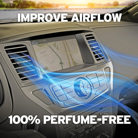 Car interior with air vents illustrating Boss Automotive Cabin Air Filter with Febreze for Tesla Model 3 and Y optimizing airflow.