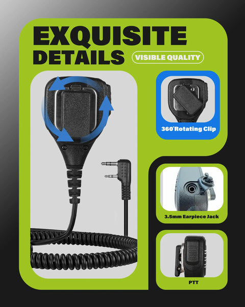 2-Pack Handheld Palm Microphone And Shoulder Speaker Mic For PTT Radios G0 G5 Compatible with detailed features shown