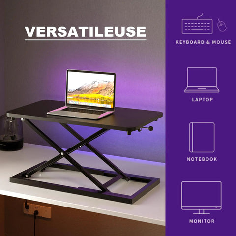24 Inch Scissor Lift Keyboard And Mouse Riser For Standing Desk Converter with adjustable height and black design setup with laptop