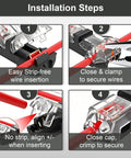 Installation steps for 80 Pack T1 And T2 T Tap Wire Connectors 16 To 20 Gauge Solderless No Fuss Design.