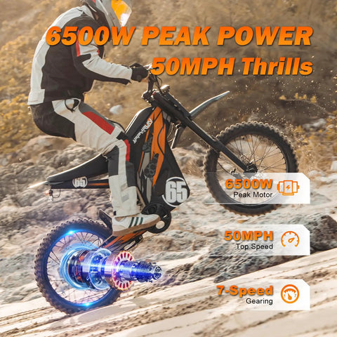Rider on G300 Pro Electric Dirt Bike For Adults With 72V 30Ah Battery, 6500W Peak Power, 50 MPH Top Speed, in motion