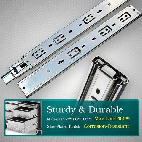 Full Extension Ball Bearing Drawer Slides 16 Inch Set Of 2 Pairs with Quiet Glide, 100 lb Load Capacity, corrosion-resistant metal