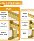 6 Pack Heavy Duty Shelf Brackets With Lip 13 Inch Gold Finish For Solid Shelving, T Shaped Supports, No Drama Install, Includes Concrete Plugs Drywall Plugs And Self Tapping Screws For Quick Easy Mounting. Quality comparison of gold shelf bracket finish and welds