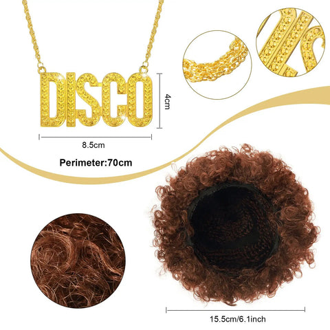70s Disco Costume Set For Men With Vintage 60s Look Includes Shirt Afro Wig Gold Necklace Sunglasses And Hippie Style For Halloween Party Cosplay Outfit