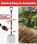 COSITA garden pitch fork, red fiberglass handle, 10 metal tines, 44-inch length, front view.