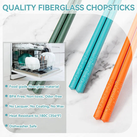Dishwasher Safe Fiberglass Chopsticks Set for Everyday Meals, 5 Pairs, 9.5 Inch Reusable Japanese Chinese Chopsticks