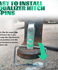 Close-up of Two Pack Premium Snap L Pins For Weight Distribution Hitches With Integrated Clips in use on hitch