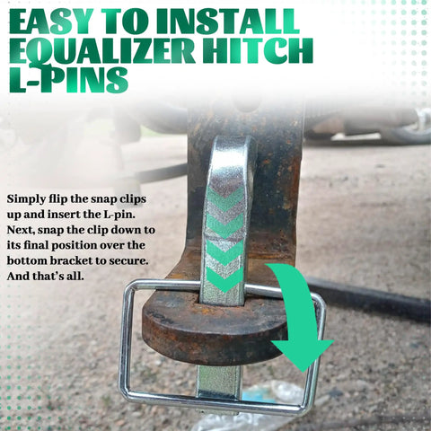 Close-up of Two Pack Premium Snap L Pins For Weight Distribution Hitches With Integrated Clips in use on hitch