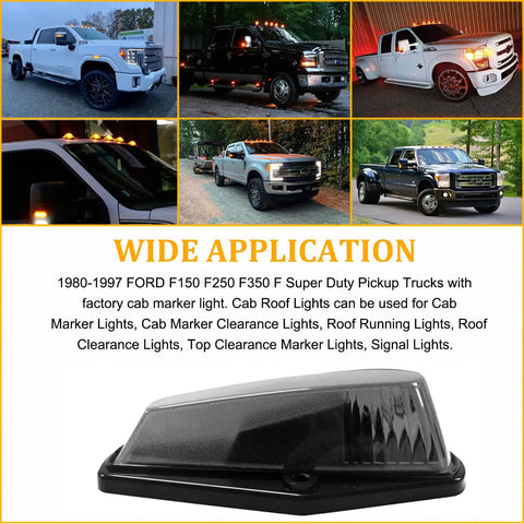 Ford F150 F250 F350 Super Duty Cab Roof Marker Lights Kit 5 Amber LED Top Clearance Marker Assemblies with Smoked Cover